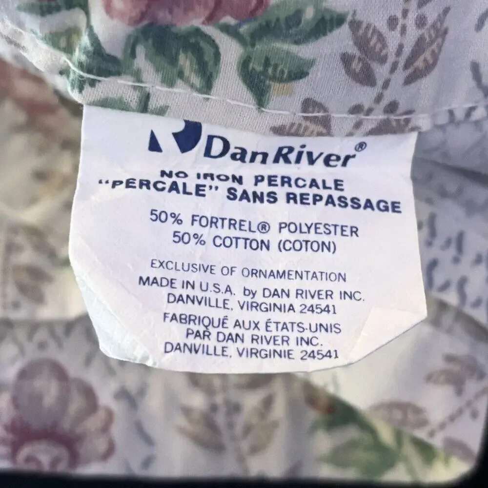 VTG DAN RIVER Colonial Floral Print QUEEN Flat Sheet  Made in USA